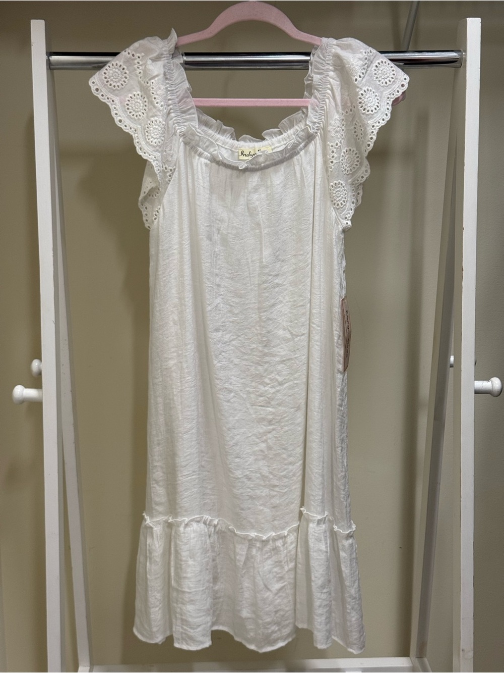 White Eyelet Sleeve Cotton Sundress - Indigo Rose